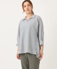 OLBJA02099 eur3(エウルキューブ) 【大きいサイズ】バックギャザーストライプシャツ ブラック(94)