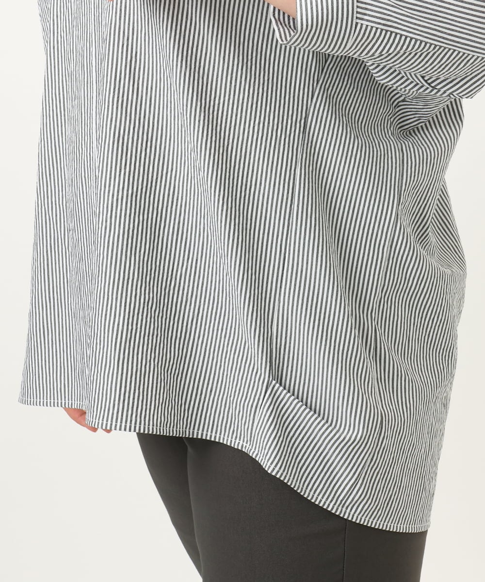 OLBJA02099 eur3(エウルキューブ) 【大きいサイズ】バックギャザーストライプシャツ ブラック(94)