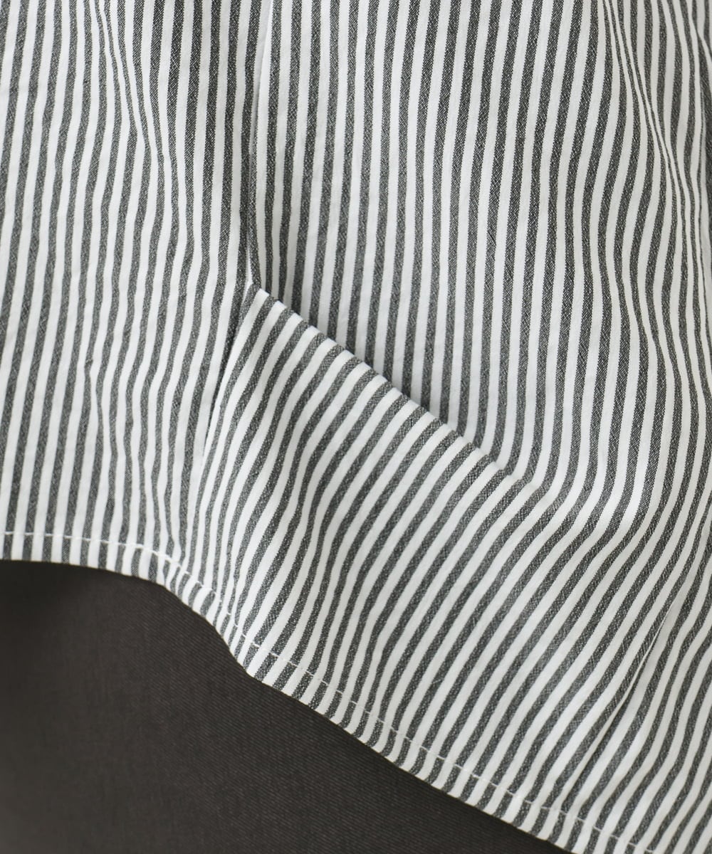 OLBJA02099 eur3(エウルキューブ) 【大きいサイズ】バックギャザーストライプシャツ ブラック(94)