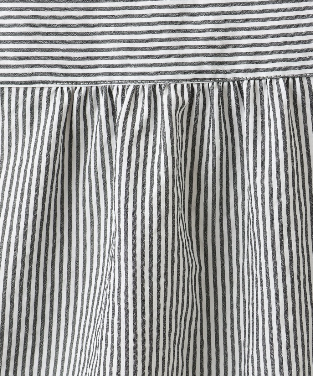 OLBJA02099 eur3(エウルキューブ) 【大きいサイズ】バックギャザーストライプシャツ ブラック(94)