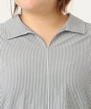 OLBJA02099 eur3(エウルキューブ) 【大きいサイズ】バックギャザーストライプシャツ ブラック(94)