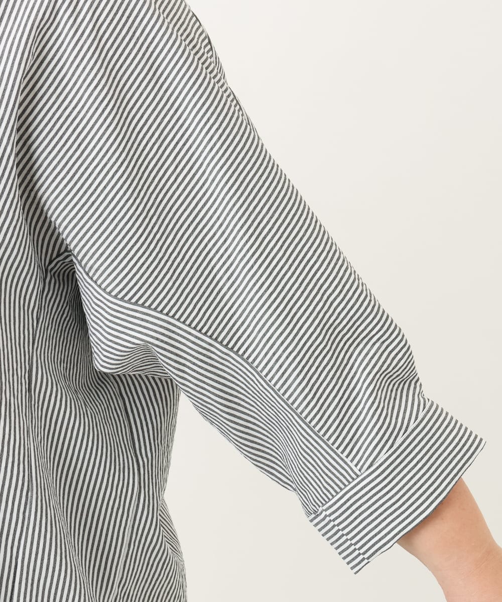 OLBJA02099 eur3(エウルキューブ) 【大きいサイズ】バックギャザーストライプシャツ ブラック(94)