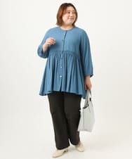 OLBJA03099 eur3(エウルキューブ) 【大きいサイズ】シャーリングチュニック ブルー(55)
