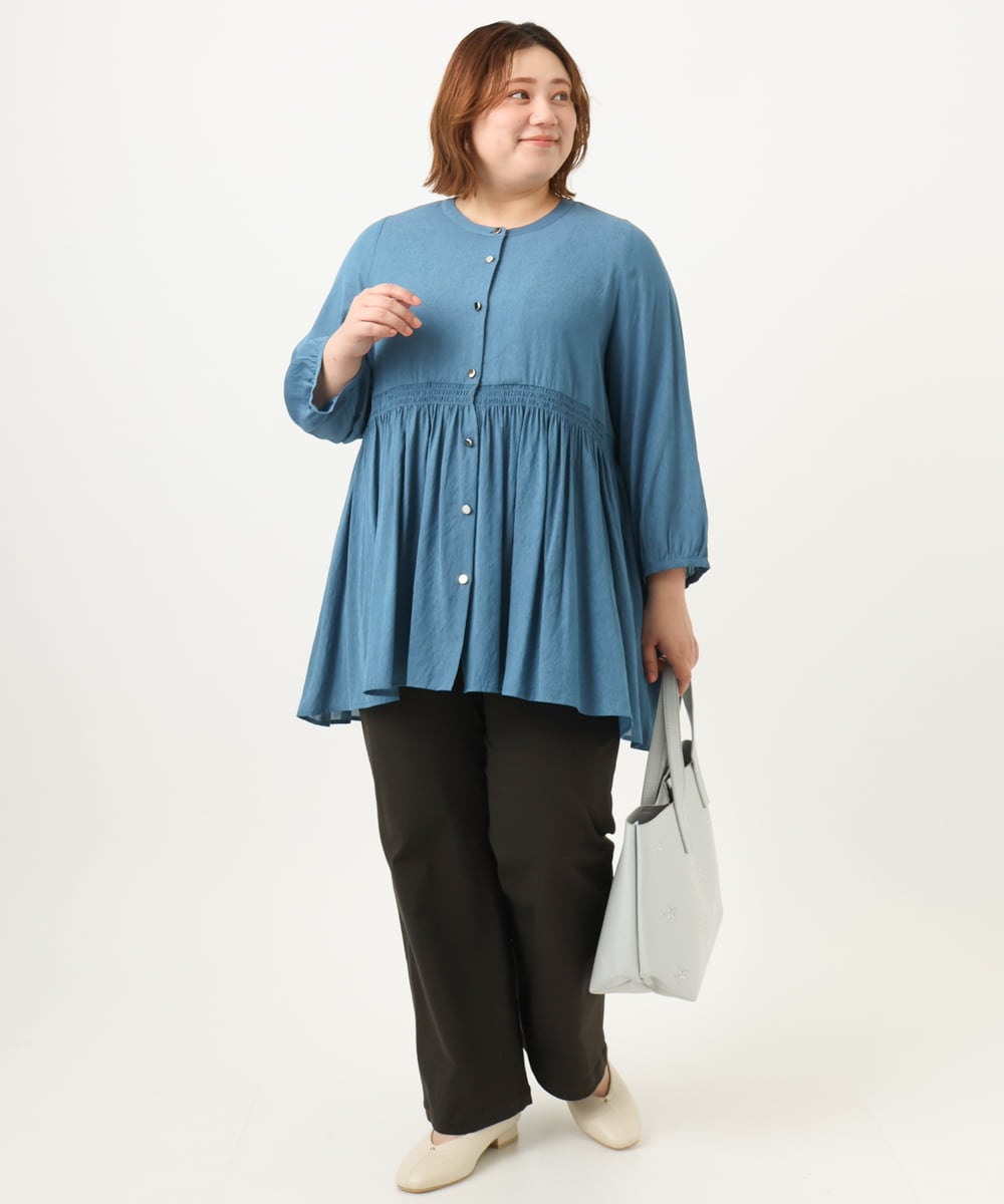 OLBJA03099 eur3(エウルキューブ) 【大きいサイズ】シャーリングチュニック ブルー(55)
