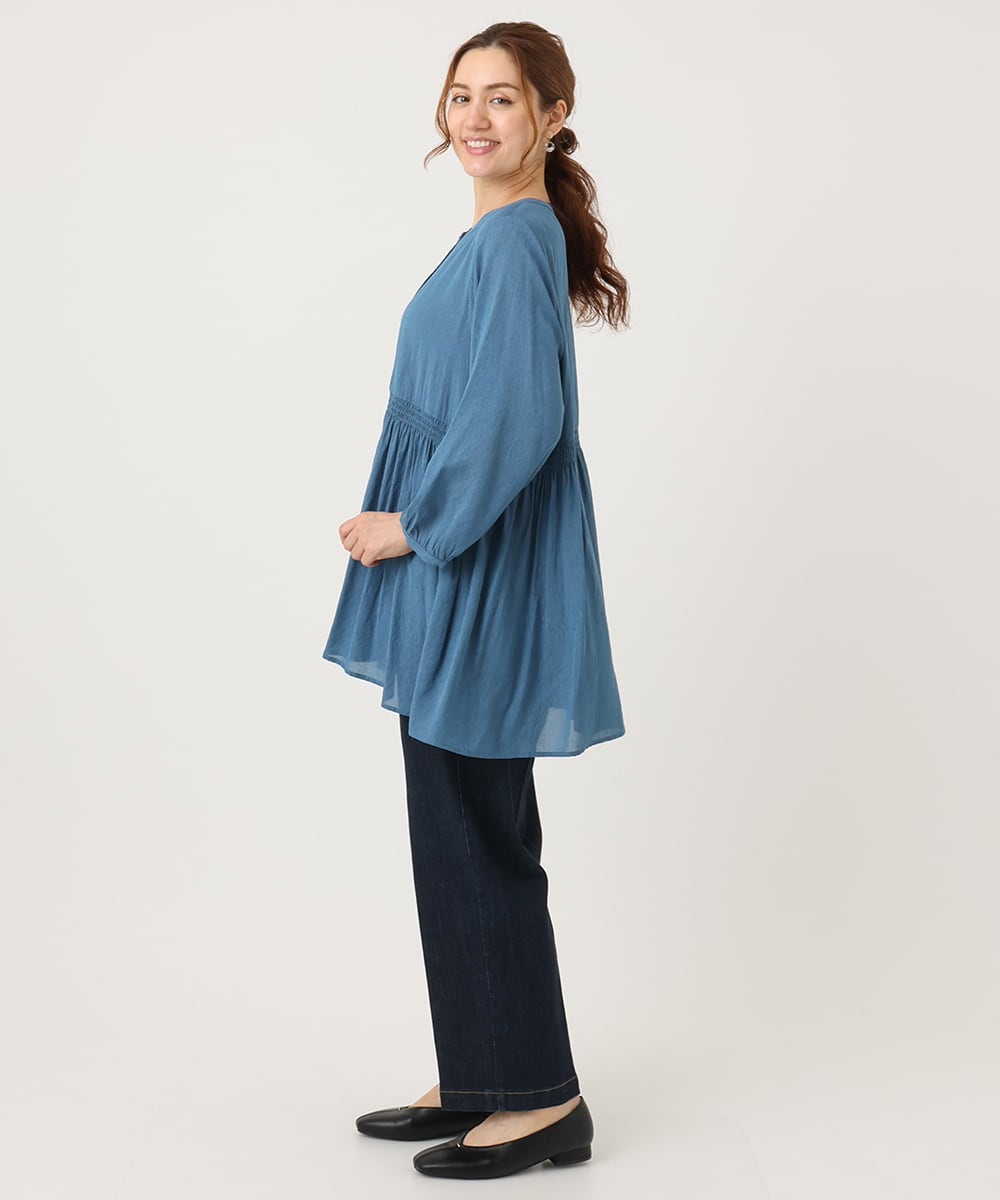 OLBJA03099 eur3(エウルキューブ) 【大きいサイズ】シャーリングチュニック ブルー(55)