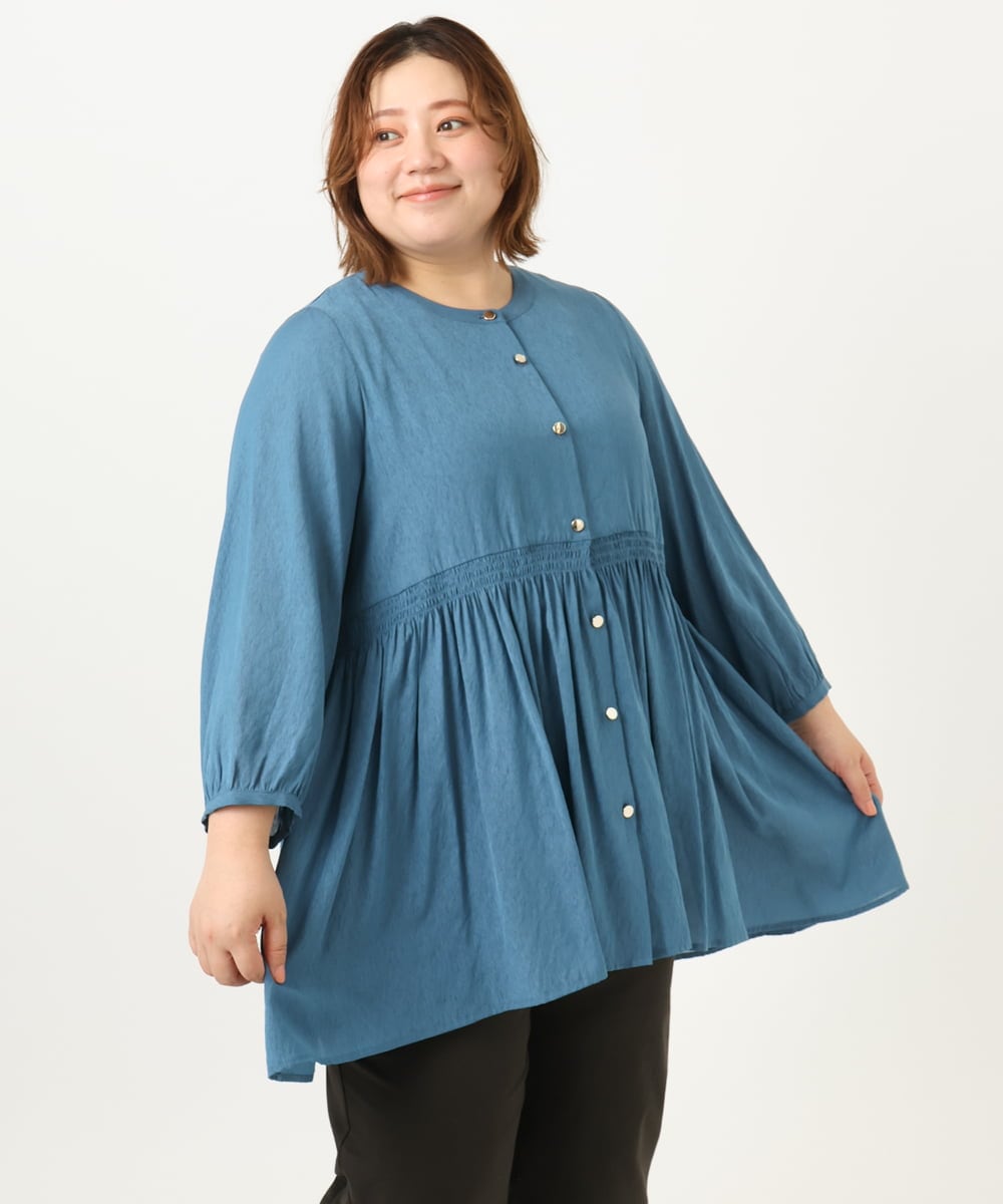 OLBJA03099 eur3(エウルキューブ) 【大きいサイズ】シャーリングチュニック ブルー(55)