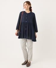 OLBJA03099 eur3(エウルキューブ) 【大きいサイズ】シャーリングチュニック ネイビー(57)（WEB限定カラー）