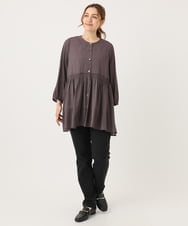 OLBJA03099 eur3(エウルキューブ) 【大きいサイズ】シャーリングチュニック ダークブラウン(87)