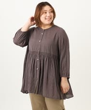 OLBJA03099 eur3(エウルキューブ) 【大きいサイズ】シャーリングチュニック ダークブラウン(87)