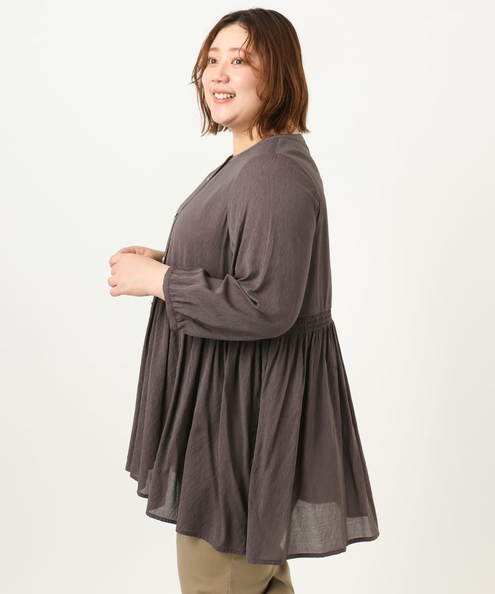 OLBJA03099 eur3(エウルキューブ) 【大きいサイズ】シャーリングチュニック ダークブラウン(87)