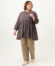 OLBJA03099 eur3(エウルキューブ) 【大きいサイズ】シャーリングチュニック ダークブラウン(87)