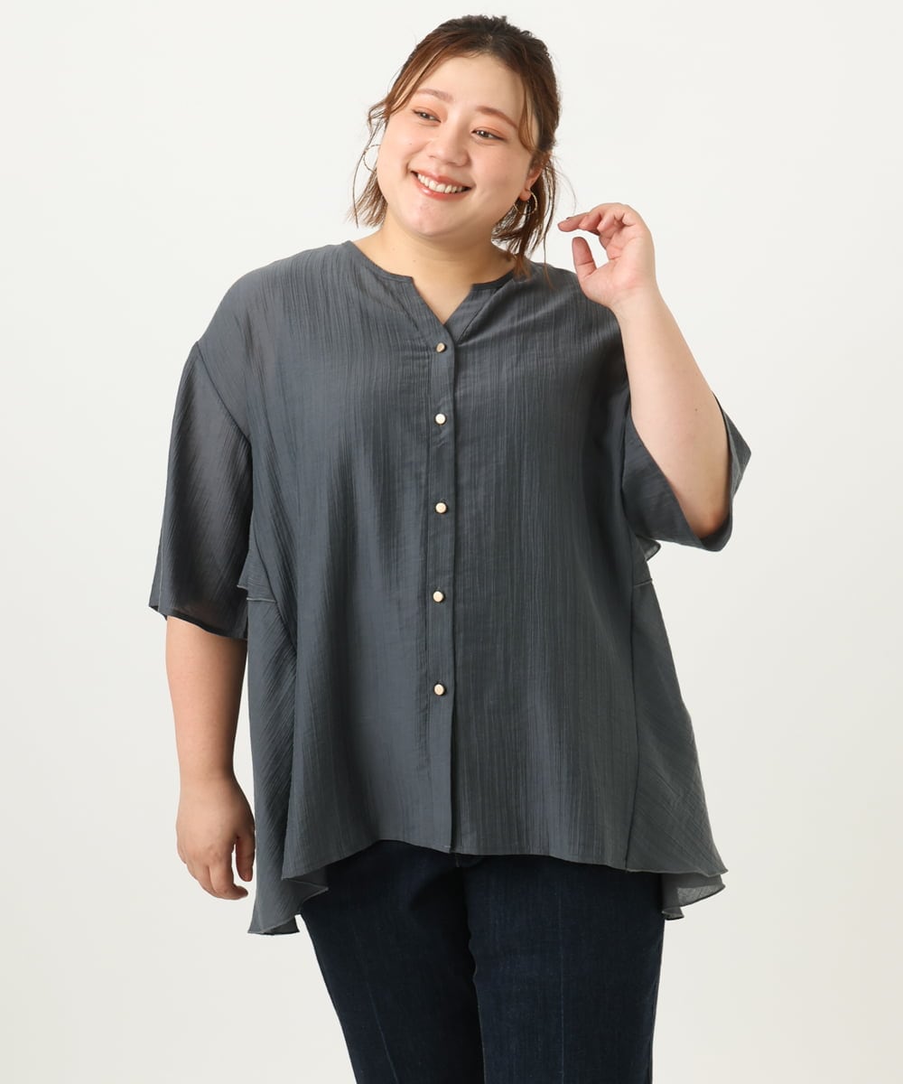 OLBJA17099 eur3(エウルキューブ) 【大きいサイズ/LAVEANGE×eur3】バックフレアチュニック ダークグレー(93)