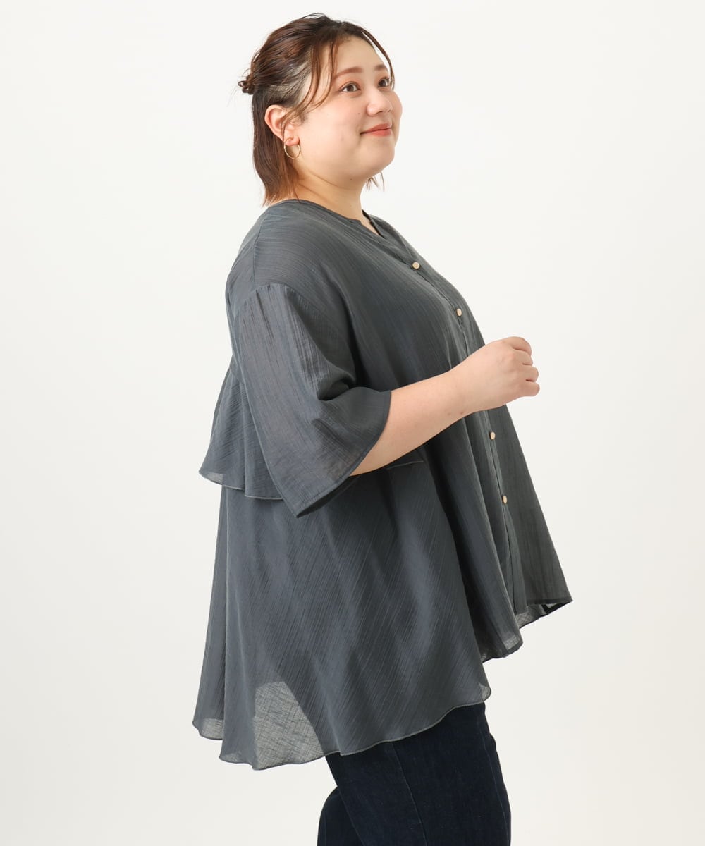 OLBJA17099 eur3(エウルキューブ) 【大きいサイズ/LAVEANGE×eur3】バックフレアチュニック ダークグレー(93)