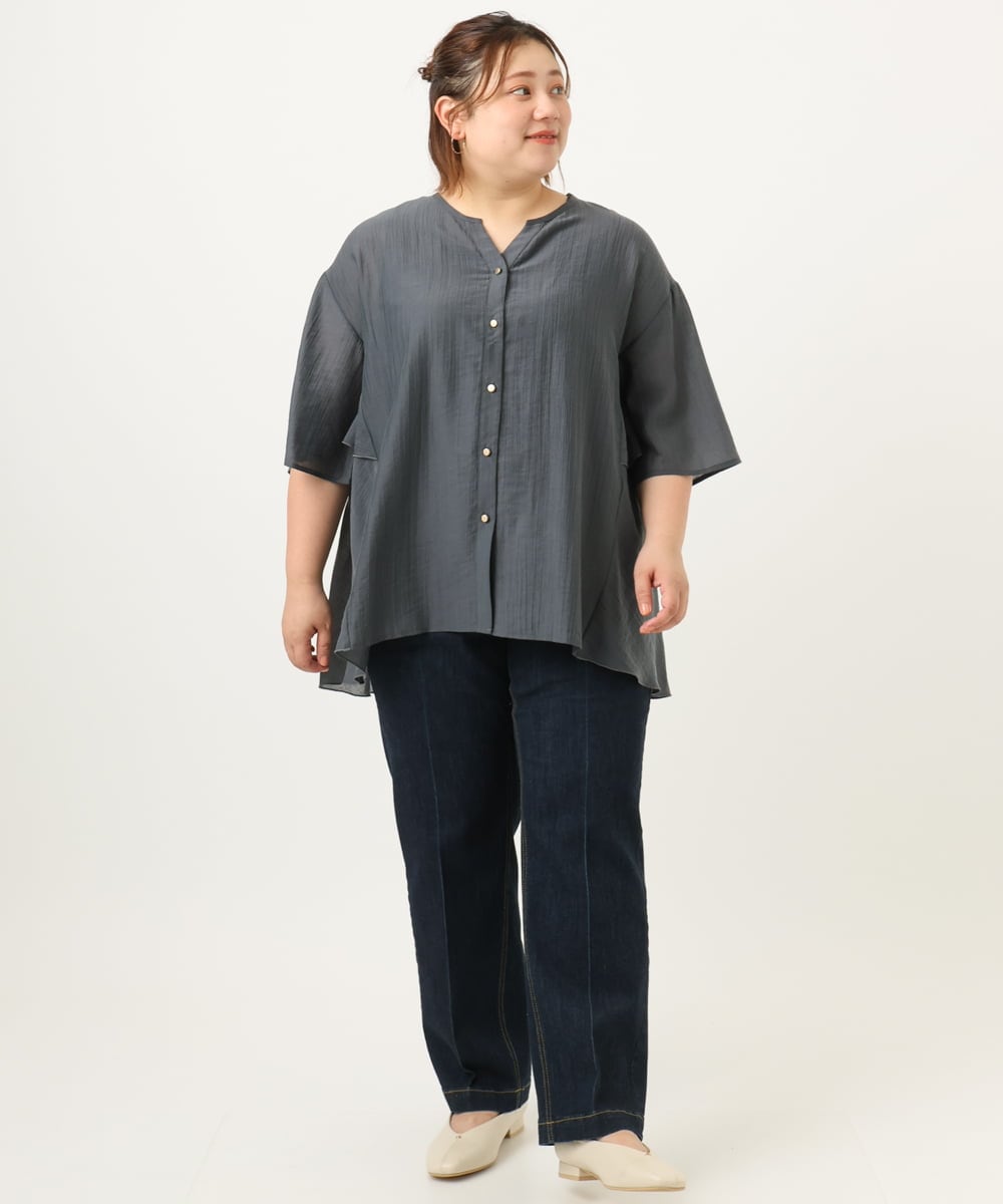OLBJA17099 eur3(エウルキューブ) 【大きいサイズ/LAVEANGE×eur3】バックフレアチュニック ダークグレー(93)