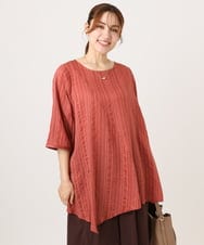 OLBJD02099 eur3(エウルキューブ) 【WEB先行販売】【大きいサイズ/接触冷感】ドビーストライプイレヘムブラウス オレンジ