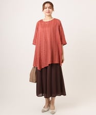 OLBJD02099 eur3(エウルキューブ) 【WEB先行販売】【大きいサイズ/接触冷感】ドビーストライプイレヘムブラウス オレンジ