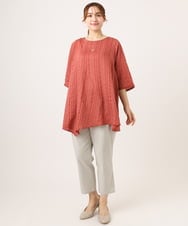 OLBJD02099 eur3(エウルキューブ) 【WEB先行販売】【大きいサイズ/接触冷感】ドビーストライプイレヘムブラウス オレンジ