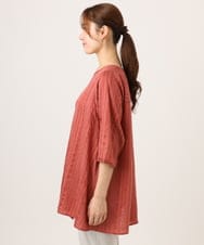 OLBJD02099 eur3(エウルキューブ) 【WEB先行販売】【大きいサイズ/接触冷感】ドビーストライプイレヘムブラウス オレンジ