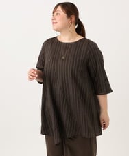 OLBJD02099 eur3(エウルキューブ) 【WEB先行販売】【大きいサイズ/接触冷感】ドビーストライプイレヘムブラウス ダークブラウン
