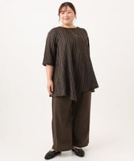 OLBJD02099 eur3(エウルキューブ) 【WEB先行販売】【大きいサイズ/接触冷感】ドビーストライプイレヘムブラウス ダークブラウン