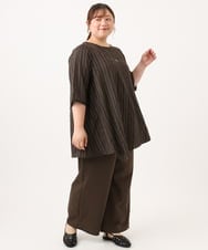 OLBJD02099 eur3(エウルキューブ) 【WEB先行販売】【大きいサイズ/接触冷感】ドビーストライプイレヘムブラウス ダークブラウン