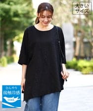 OLBJD02099 eur3(エウルキューブ) 【WEB先行販売】【大きいサイズ/接触冷感】ドビーストライプイレヘムブラウス ブラック（WEB限定カラー）