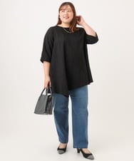 OLBJD02099 eur3(エウルキューブ) 【WEB先行販売】【大きいサイズ/接触冷感】ドビーストライプイレヘムブラウス ブラック（WEB限定カラー）