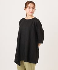 OLBJD02099 eur3(エウルキューブ) 【WEB先行販売】【大きいサイズ/接触冷感】ドビーストライプイレヘムブラウス ブラック（WEB限定カラー）