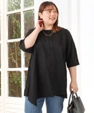 OLBJD02099 eur3(エウルキューブ) 【WEB先行販売】【大きいサイズ/接触冷感】ドビーストライプイレヘムブラウス ブラック（WEB限定カラー）