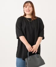 OLBJD02099 eur3(エウルキューブ) 【WEB先行販売】【大きいサイズ/接触冷感】ドビーストライプイレヘムブラウス ブラック（WEB限定カラー）