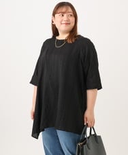 OLBJD02099 eur3(エウルキューブ) 【WEB先行販売】【大きいサイズ/接触冷感】ドビーストライプイレヘムブラウス ブラック（WEB限定カラー）