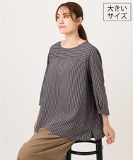 OLBJD04099 eur3(エウルキューブ) 【大きいサイズ/11号サイズあり】ダブルピンストライプブラウス ダークグレー