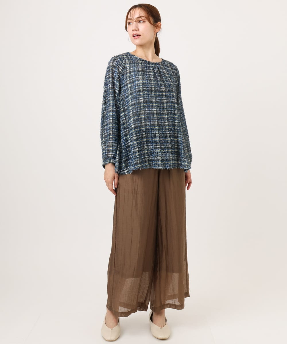 OLBJD05099 eur3(エウルキューブ) 【WEB先行販売】【大きいサイズ】シア―チェックブラウス ネイビー
