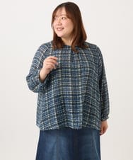 OLBJD05099 eur3(エウルキューブ) 【WEB先行販売】【大きいサイズ】シア―チェックブラウス ネイビー