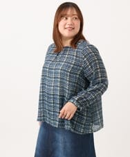 OLBJD05099 eur3(エウルキューブ) 【WEB先行販売】【大きいサイズ】シア―チェックブラウス ネイビー