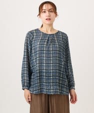 OLBJD05099 eur3(エウルキューブ) 【WEB先行販売】【大きいサイズ】シア―チェックブラウス ネイビー