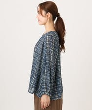 OLBJD05099 eur3(エウルキューブ) 【WEB先行販売】【大きいサイズ】シア―チェックブラウス ネイビー