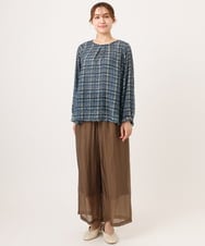 OLBJD05099 eur3(エウルキューブ) 【WEB先行販売】【大きいサイズ】シア―チェックブラウス ネイビー