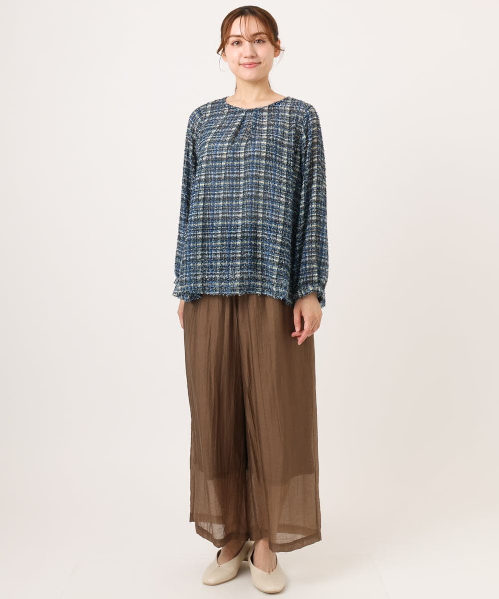 OLBJD05099 eur3(エウルキューブ) 【WEB先行販売】【大きいサイズ】シア―チェックブラウス ネイビー