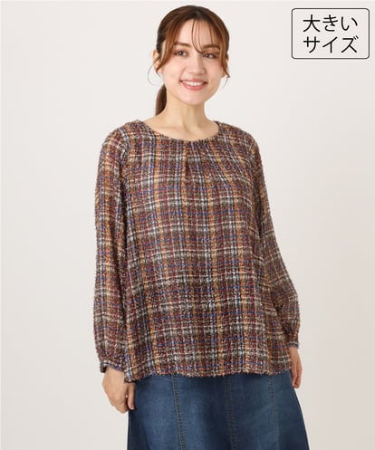 OLBJD05099 eur3 【WEB先行販売】【大きいサイズ】シア―チェックブラウス