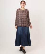 OLBJD05099 eur3(エウルキューブ) 【WEB先行販売】【大きいサイズ】シア―チェックブラウス ダークブラウン