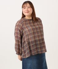 OLBJD05099 eur3(エウルキューブ) 【WEB先行販売】【大きいサイズ】シア―チェックブラウス ダークブラウン