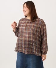 OLBJD05099 eur3(エウルキューブ) 【WEB先行販売】【大きいサイズ】シア―チェックブラウス ダークブラウン