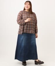 OLBJD05099 eur3(エウルキューブ) 【WEB先行販売】【大きいサイズ】シア―チェックブラウス ダークブラウン