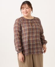 OLBJD05099 eur3(エウルキューブ) 【WEB先行販売】【大きいサイズ】シア―チェックブラウス ダークブラウン