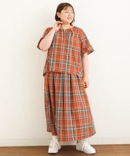 OLBJP01080 eur3(エウルキューブ) 【大きいサイズ/11号サイズあり】マドラスチェックブラウス オレンジ(15)