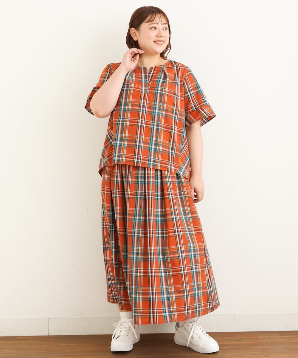 OLBJP01080 eur3(エウルキューブ) 【大きいサイズ/11号サイズあり】マドラスチェックブラウス オレンジ(15)