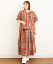 OLBJP01080 eur3(エウルキューブ) 【大きいサイズ/11号サイズあり】マドラスチェックブラウス オレンジ(15)