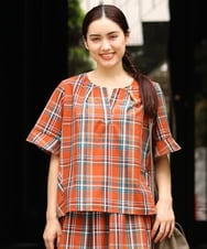 OLBJP01080 eur3(エウルキューブ) 【大きいサイズ/11号サイズあり】マドラスチェックブラウス オレンジ(15)