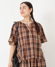 OLBJP01080 eur3(エウルキューブ) 【大きいサイズ/11号サイズあり】マドラスチェックブラウス ブラウン(87)